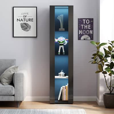 4-Tier Storage Display Cabinet with Shelves, LED Light Accent Cabinet Curio Cabinet Modern Side Cabinet for Living Room