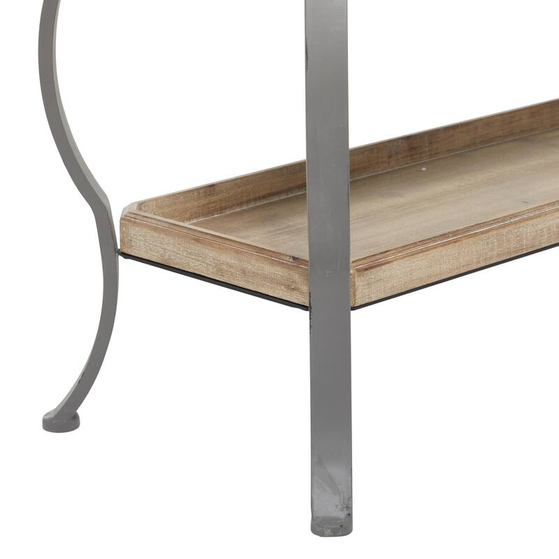 Wood 2 Shelves Console Table with Bowed Gray Metal Legs - Brown - Roche River Decor