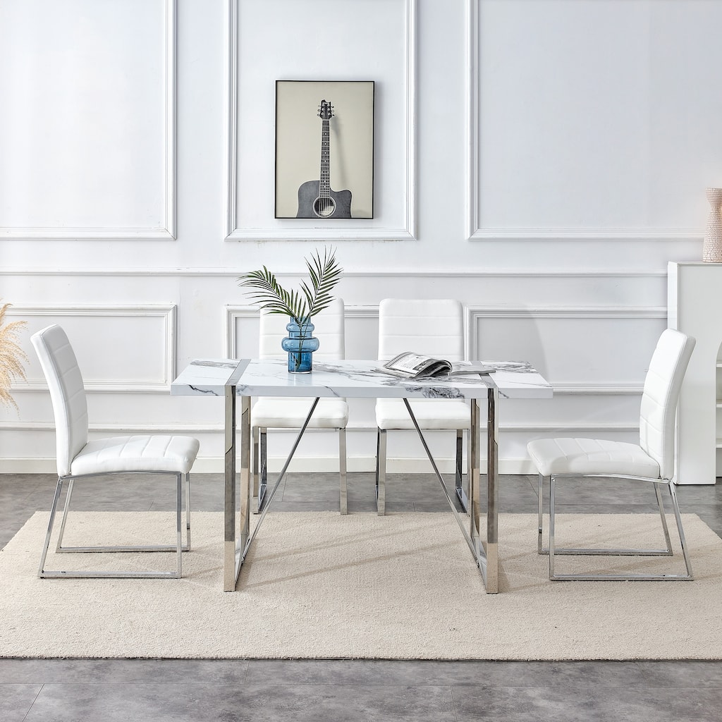 Modern Dining Table Faux Marble Kitchen Table Rectangular Dinner Table