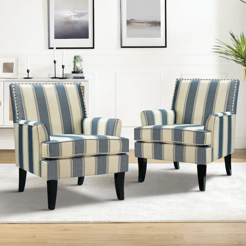 Akorda Classic Armchairs with Nailhead Trim and Solid Wood Legs Set of 2 by HULALA HOME - Stripe