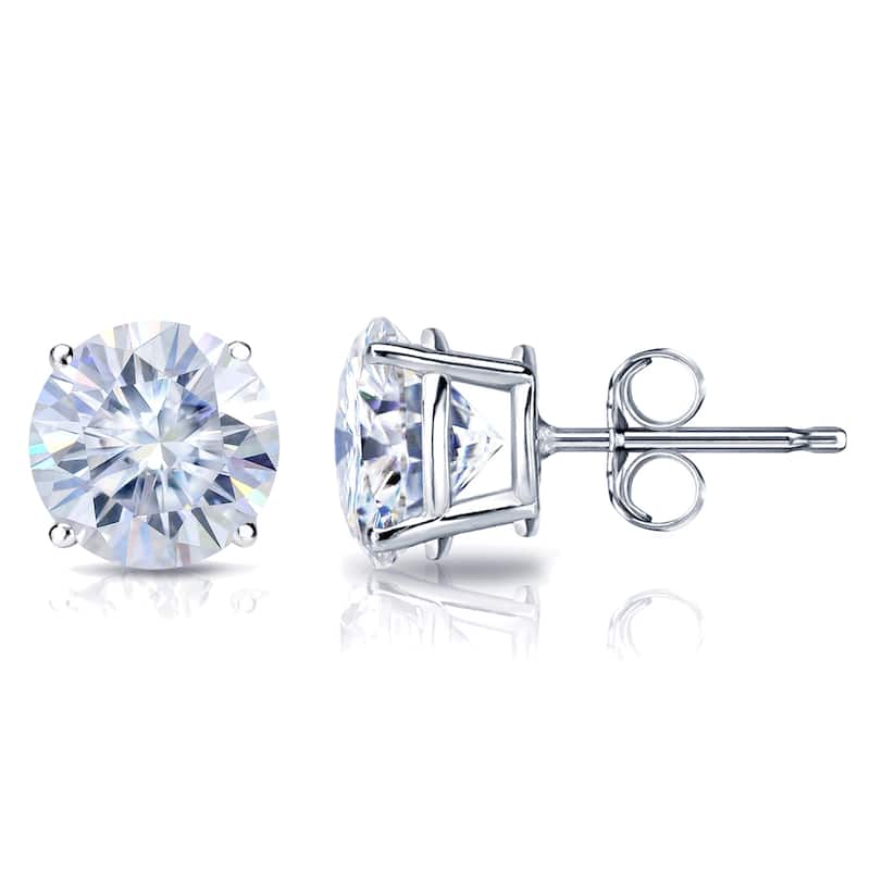 Auriya Platinum 1 1/2ctw Round Moissanite Stud Earrings - 5.9 mm, Push-Backs - 5.9 mm, Push-Backs - White