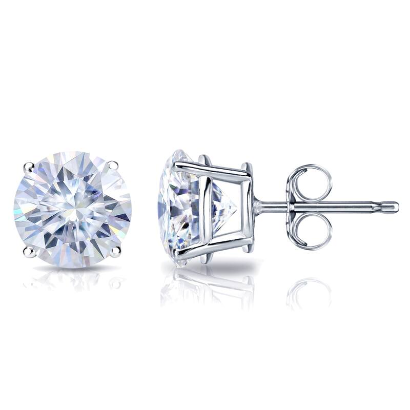 Auriya Platinum 2 1/2ctw Round Moissanite Stud Earrings - 7 mm, Push-Backs - 7 mm, Push-Backs - White