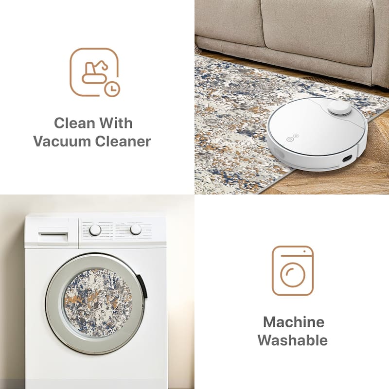 Mcow Modern Collection Low-Pile Machine-Washable Non-Slip Area Rug