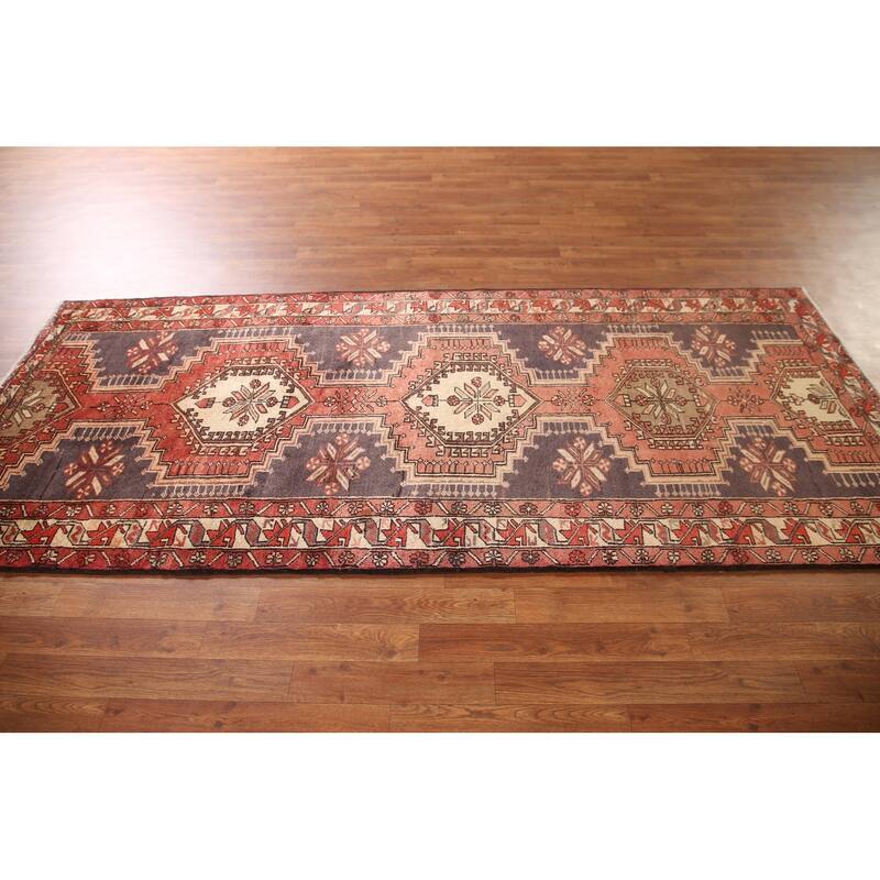 Geometric Ardebil Persian Vintage Runner Rug Hand-Knotted Wool Carpet - 3'10"x 8'6"