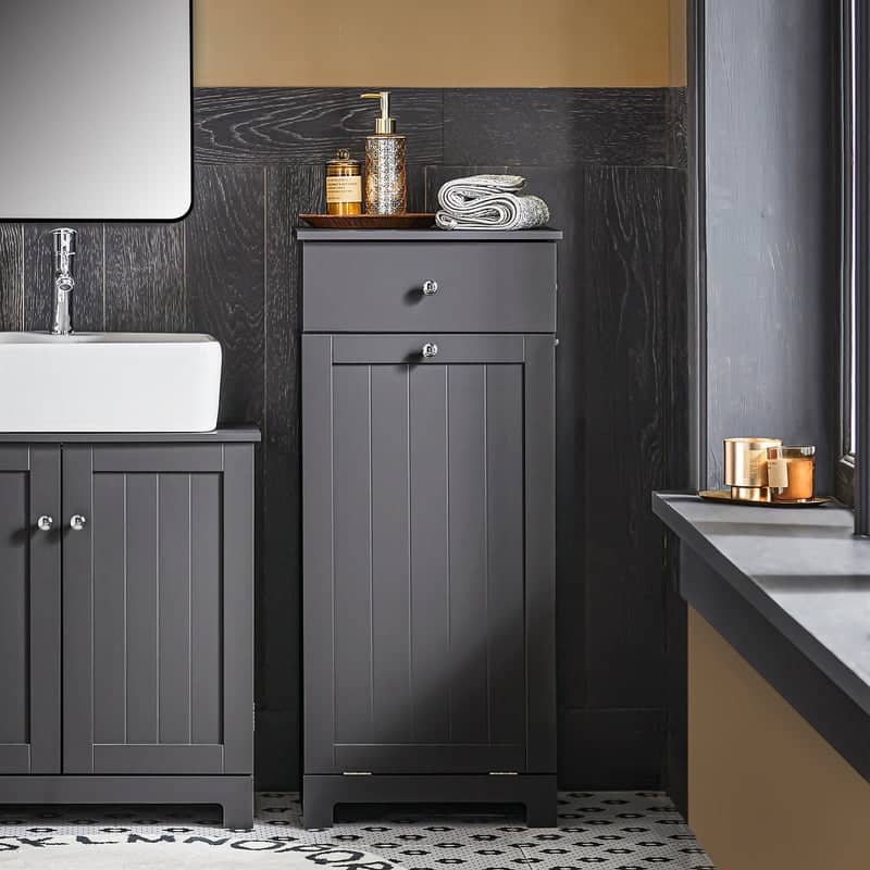 Haotian BZR21-W, Bathroom Laundry Basket Storage Cabinet Unit With Drawer