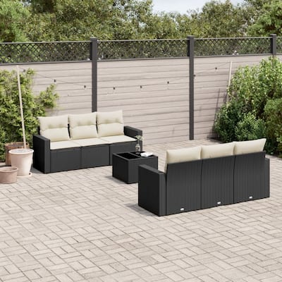 vidaXL Patio Sofa Set with Cushions Outdoor Furniture 7 Piece Poly Rattan - 21.7 x 21.7 x 14.6
