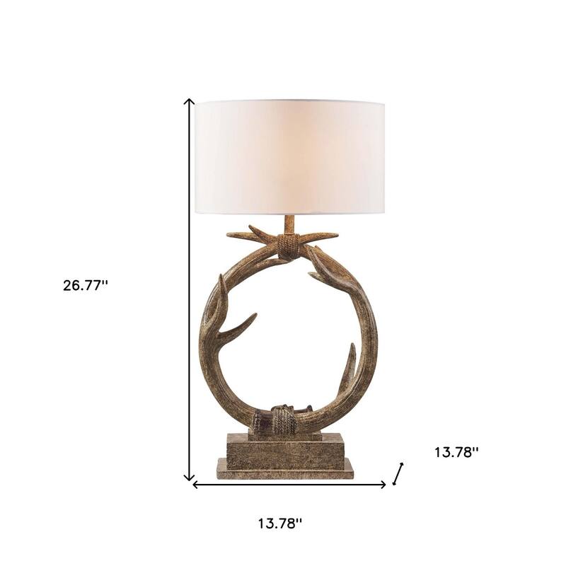 27" Rustic Brown Globe Metal Table Lamp with White Fabric Drum Shade for Living Room or Bedroom - 26.77"H x 13.78"W x 13.78"D