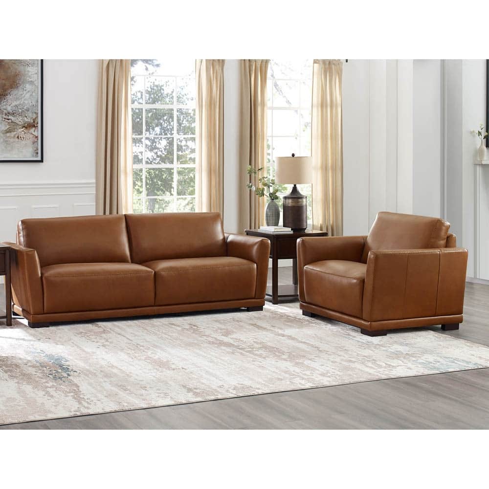 Hydeline Mary Top Grain Leather Sofa and Chair Set with Memory Foam and Springs
