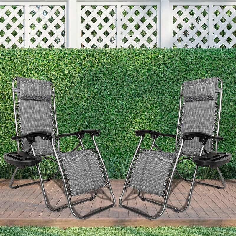 Set Of 2 Zero Gravity Chair, Patio Folding Lawn Outdoor Lounge Camp Reclining Lounge Chair for Poolside Backyard and Beach