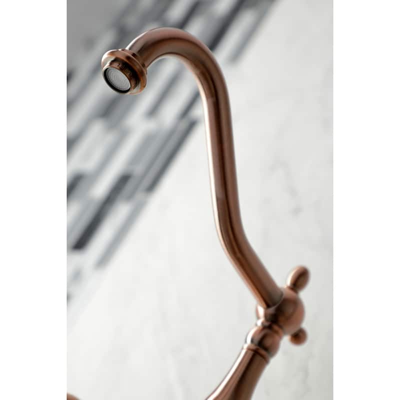 Heritage Two-Handle Wall Mount Bridge Kitchen Faucet with Brass Sprayer
