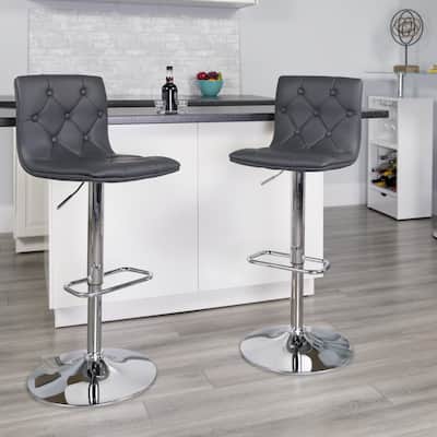 Contemporary Button Tufted Vinyl Adjustable Height Barstool with Chrome Base - 15"W x 18"D x 35.25" - 43.75"H