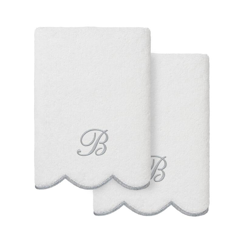 Authentic Hotel and Spa 100% Turkish Cotton Grey ADORNIA Scallop Personalized 2 Piece Hand Towel Set - 2 Hand Towels - B
