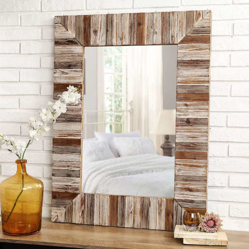 Glitzhome 40"× 30" Farmhouse Rectangle Wooden Frame Wall Mirror Bathroom-vanity Drawing Room Decor - 29.9" X 39.7"