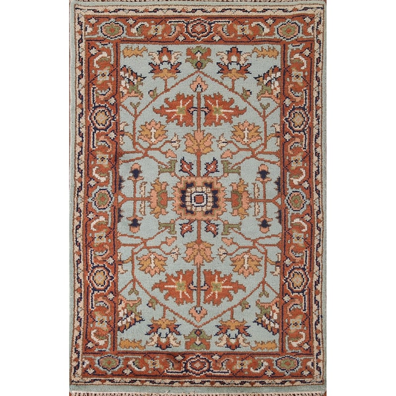 Hand Knotted Oriental 100% Wool Carpet Traditional Floral Navy Blue & Blues Heriz (serapi) Area Rug - 5' 0'' X 3' 0''
