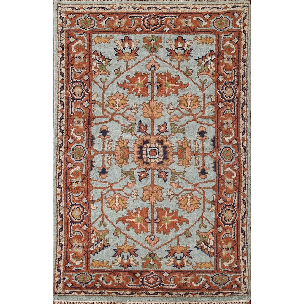 Hand Knotted Oriental 100% Wool Carpet Traditional Floral Navy Blue & Blues Heriz (serapi) Area Rug - 5' 0'' X 3' 0''