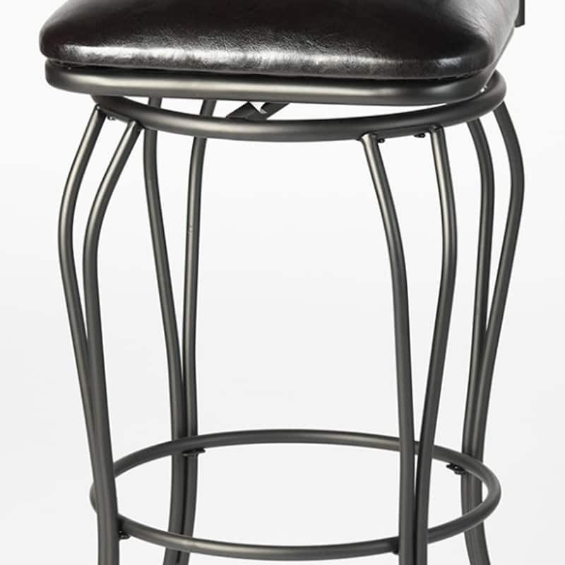 HomeRoots Set of Two 24" Black Faux Leather and Iron Counter Height Swivel Bar Chairs