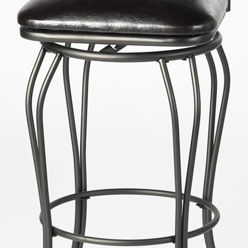 HomeRoots Set of Two 30" Black Faux Leather and Iron Bar Height Swivel Bar Chairs