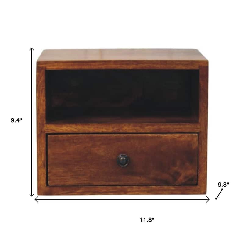 HomeRoots 12" Chestnut Solid Wood Square One Drawer Floating Nightstand