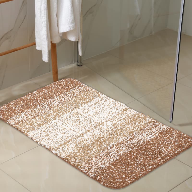 1 Pcs Polyester Bathroom Mat Non Slip Soft Bath Mats Rugs, Machine Washable - Gradient Brown - 23.62"x 15.75"