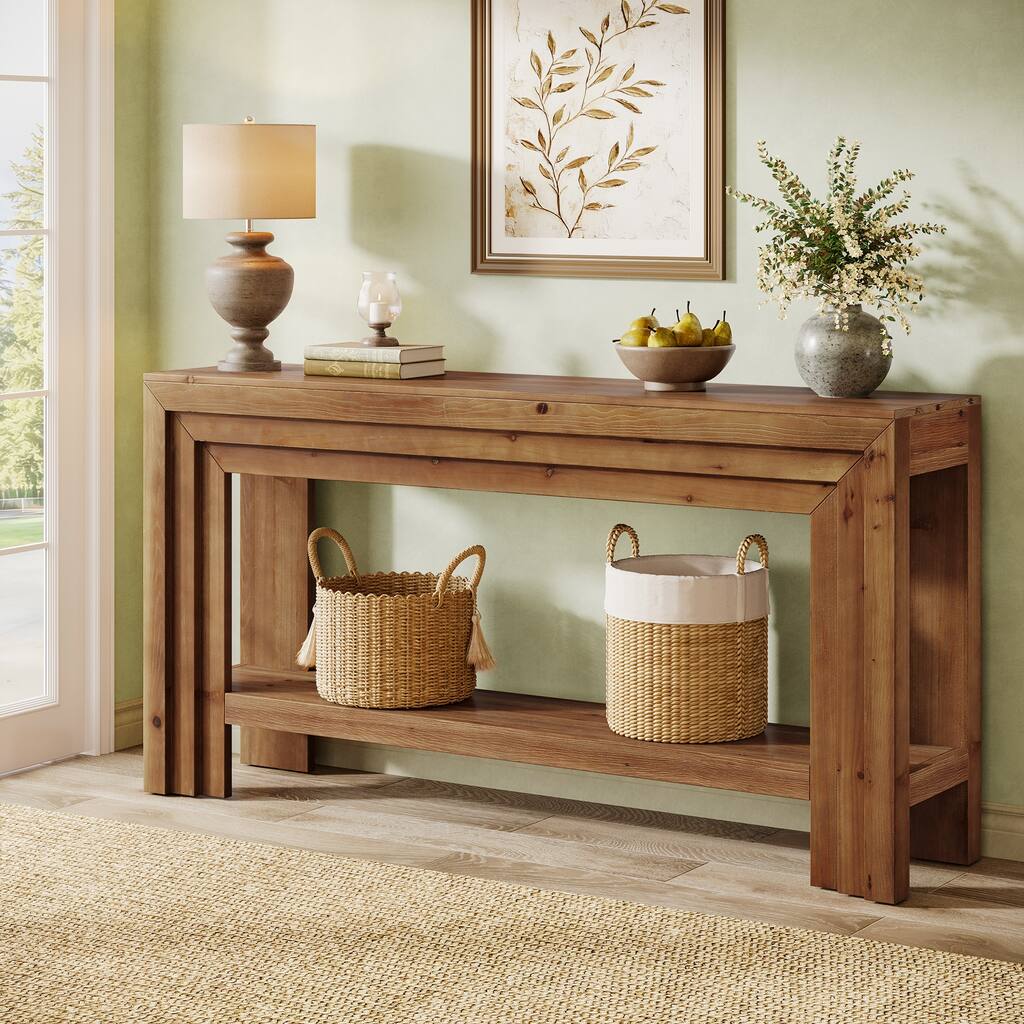 63-Inch Solid Wood Entryway Table, Console Tables with Storage Shelf, Entry Furniture for Entrance, Hallway, Living Room