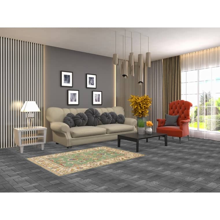 Green Oushak Accent Rug Hand-Knotted Wool Carpet - 3'4" x 4'10"