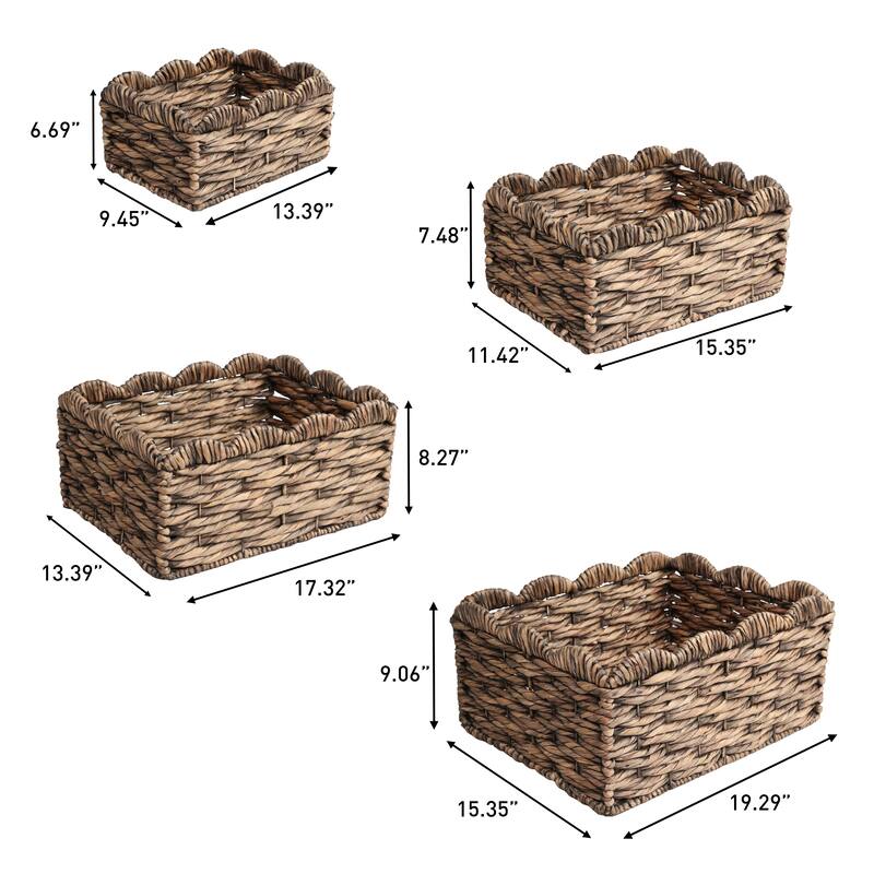 Coral Handwoven Water Hyancinth Scalloped Edge Nesting Storage Baskets (Set of 4)