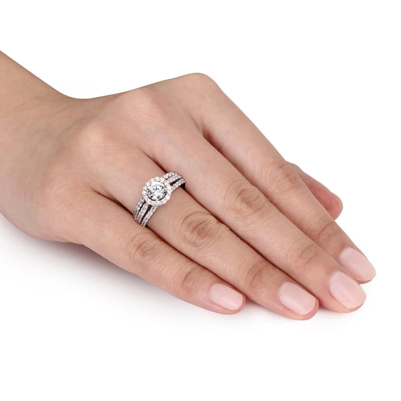 Miadora Triple Row Halo Cubic Zirconia Engagement Ring in Sterling Silver