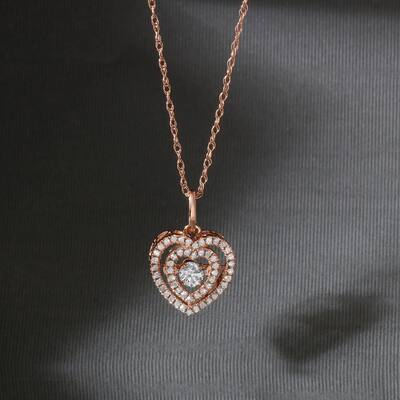10K Rose Gold 1/5ct TDW Diamond Heartbeat Pendant Necklace for Women - Pink
