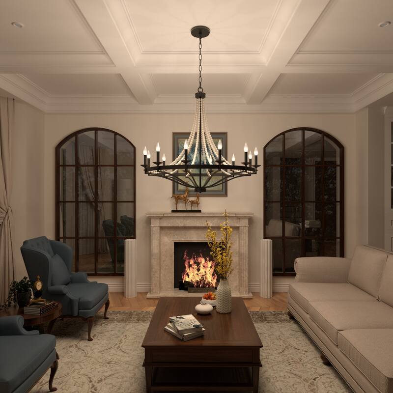 Fidenza Empire 12-light Farmhouse Coastal Beaded Chandelier with UL Certified - 40''