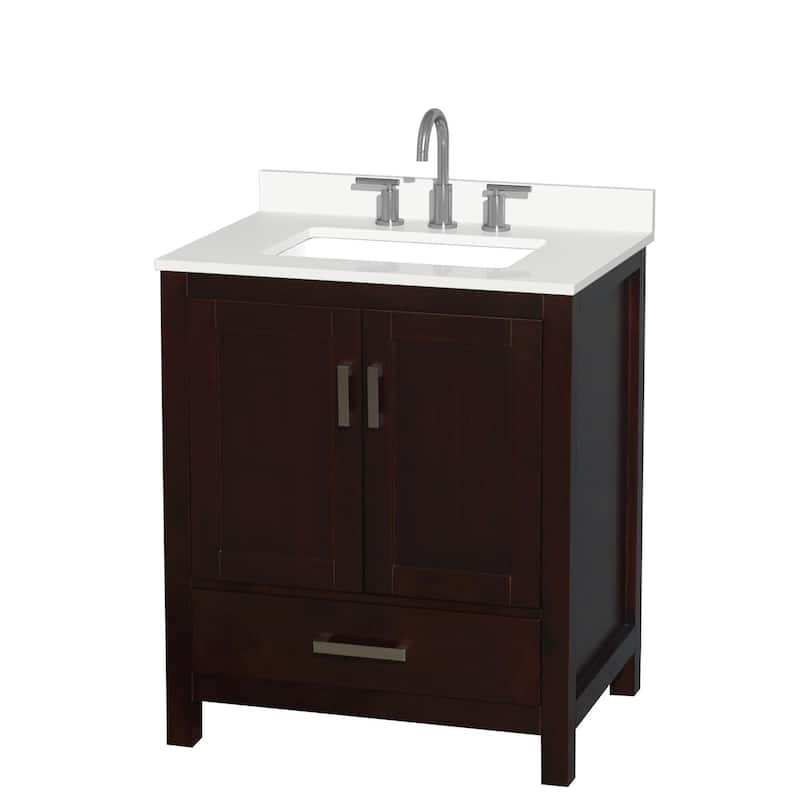 Wyndham Collection WCS141430S-QTZ-US3MXX Sheffield 30" Free Standing - Espresso / White Quartz Top / Brushed Chrome