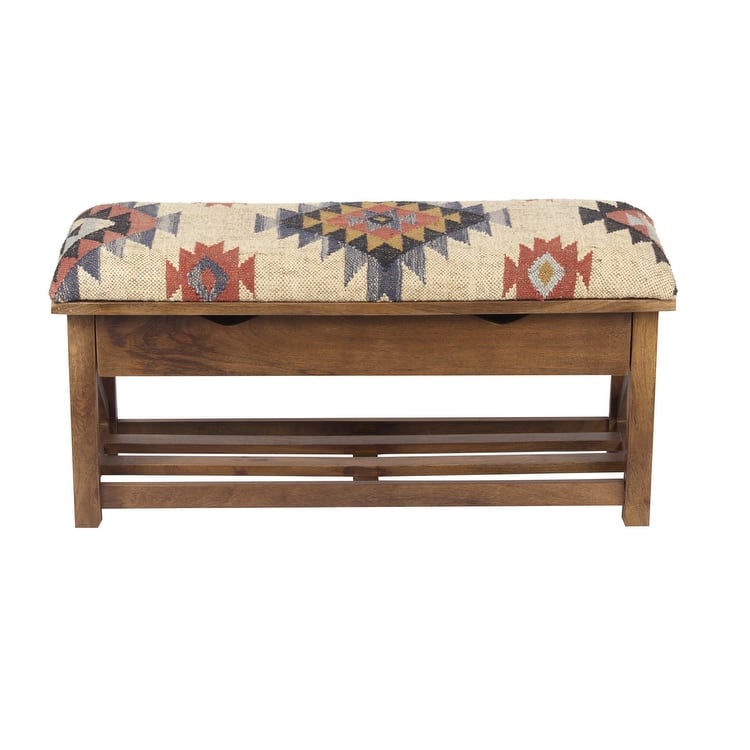HERAT ORIENTAL Handmade Kilim Upholstered Storage Bench - 35" L x 14" W x 17" H