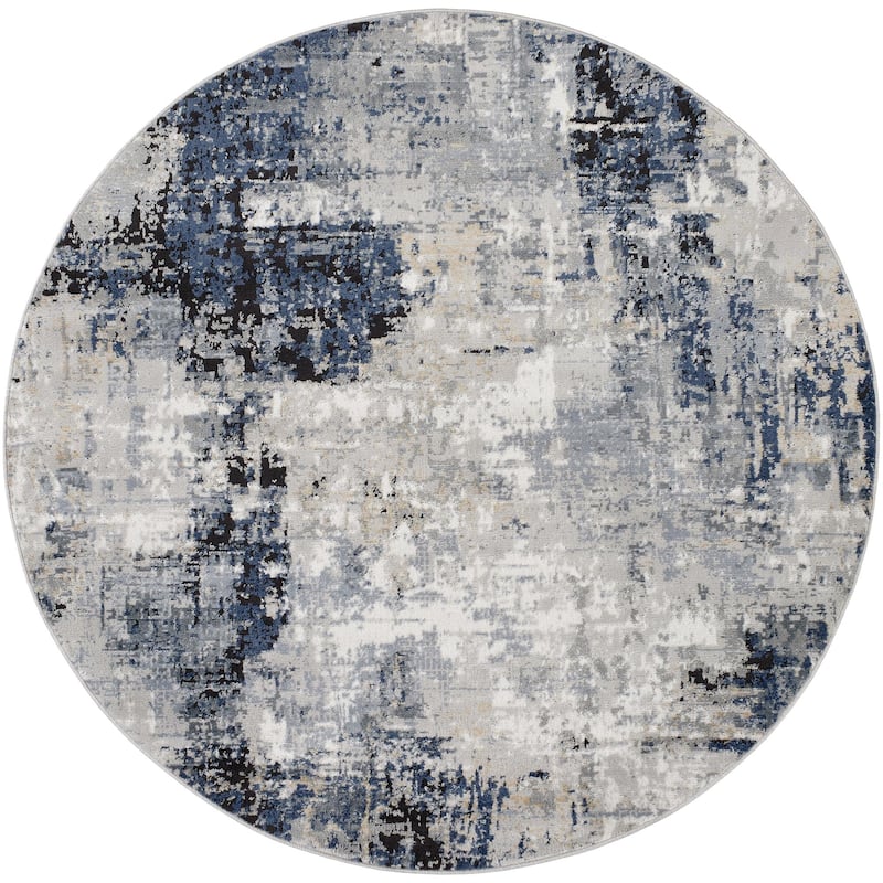 Livabliss Jolie Transitional Abstract Area Rug - Denim - 6'7" x 6'7" Round