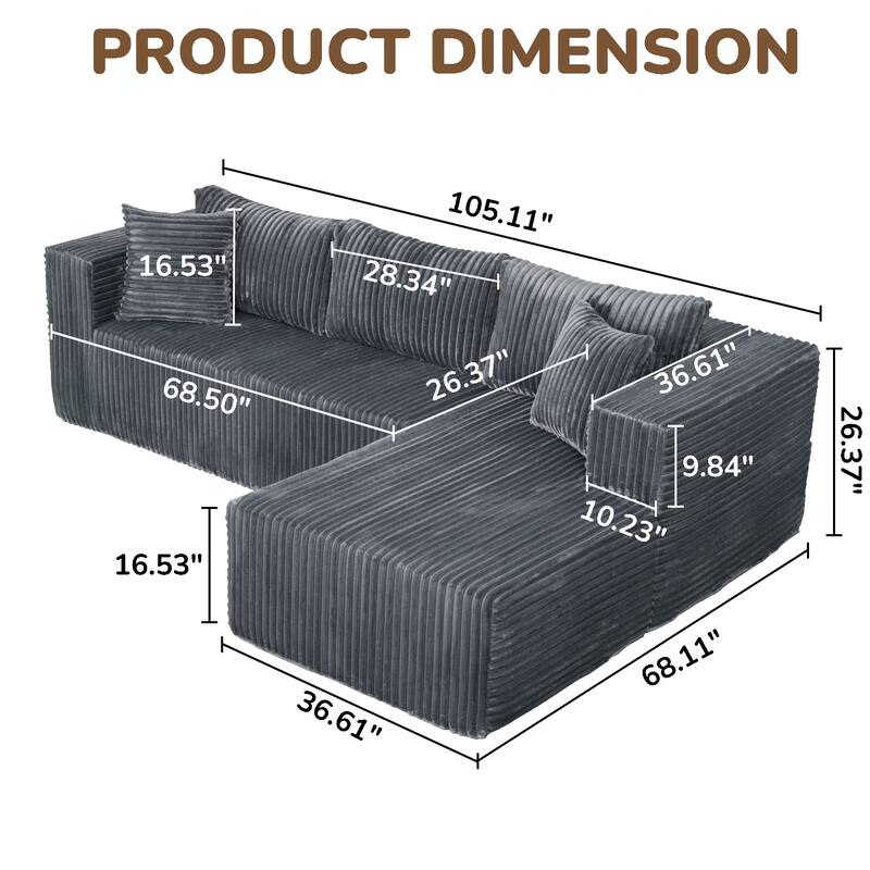 105.11" Chenille L-Shaped Sectional Sofa (Left Chaise)