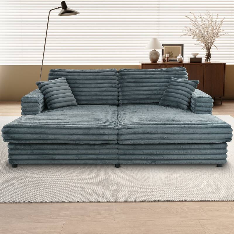 Sofa Bed Napping Daybed Fluffy Corduroy Upholstered Cloud Couch with Throw Pillows