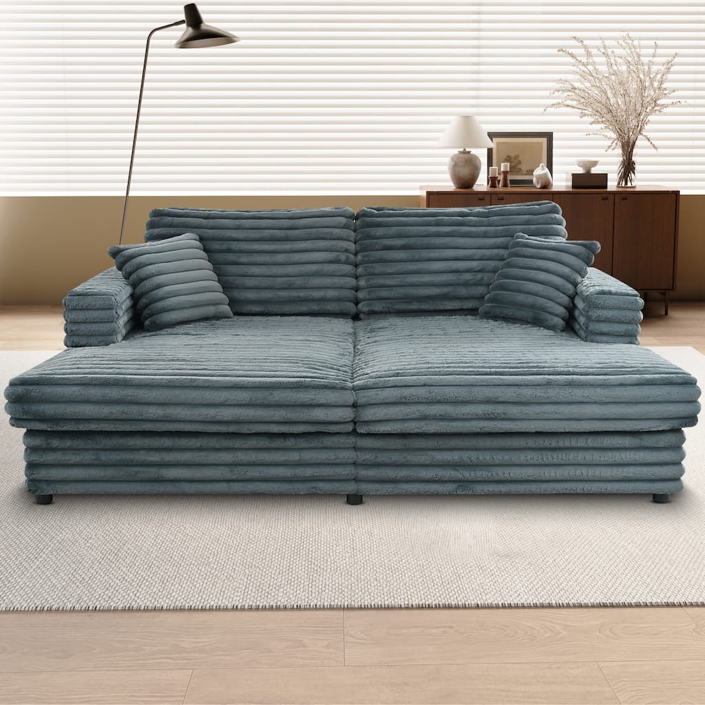Sofa Bed Napping Daybed Fluffy Corduroy Upholstered Cloud Couch with Throw Pillows