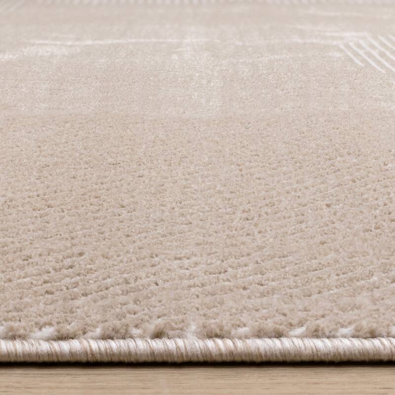 Brown White Intricate Striped Shapes Area Rug