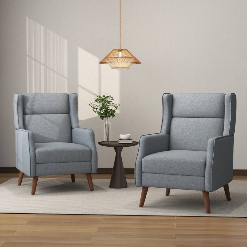 Cotton Linen Accent Chair with Wood Legs