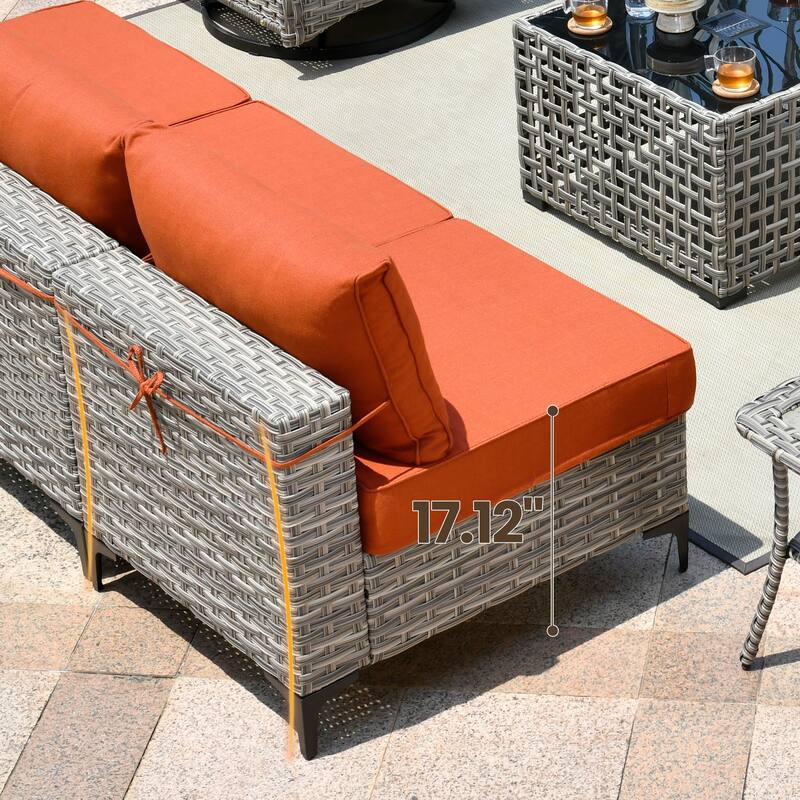 XIZZI 7-piece Outdoor Patio Furniture Rattan Wicker Modular Sofa Set with Table