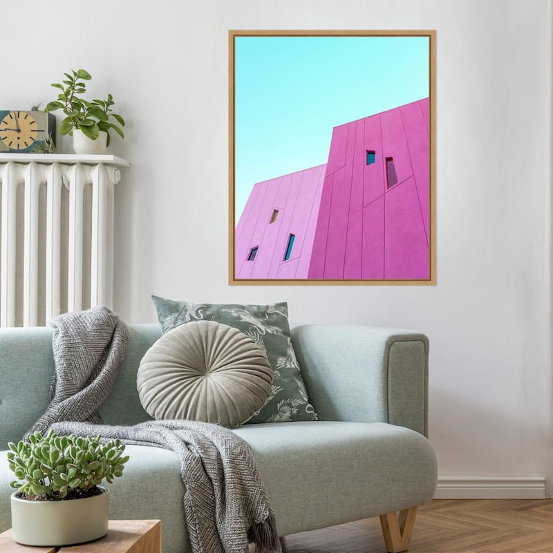 Saguaro Hotel Pink Building Walls by Tom Windeknecht Framed Canvas Wall Art Print - Sylvie Natural