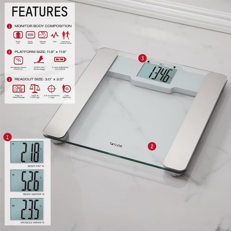 Taylor Digital Glass & Stainless Steel Body Composition Scale