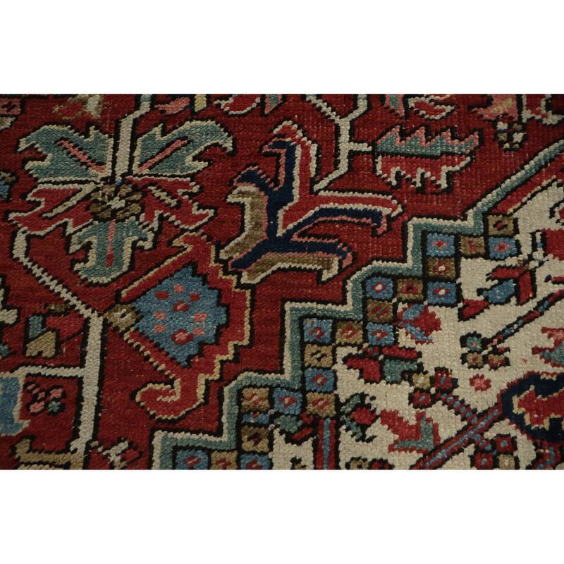 Hand Knotted Oriental 100% Wool Carpet Traditional Medallion Red Heriz Area Rug - 10' 8'' X 7' 7''