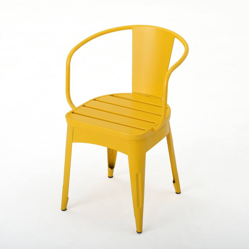 Modern 3-Piece Powder-Coated Iron Bistro Set with Round Slatted Table and Stackable Armchairs for Compact Outdoor Spaces