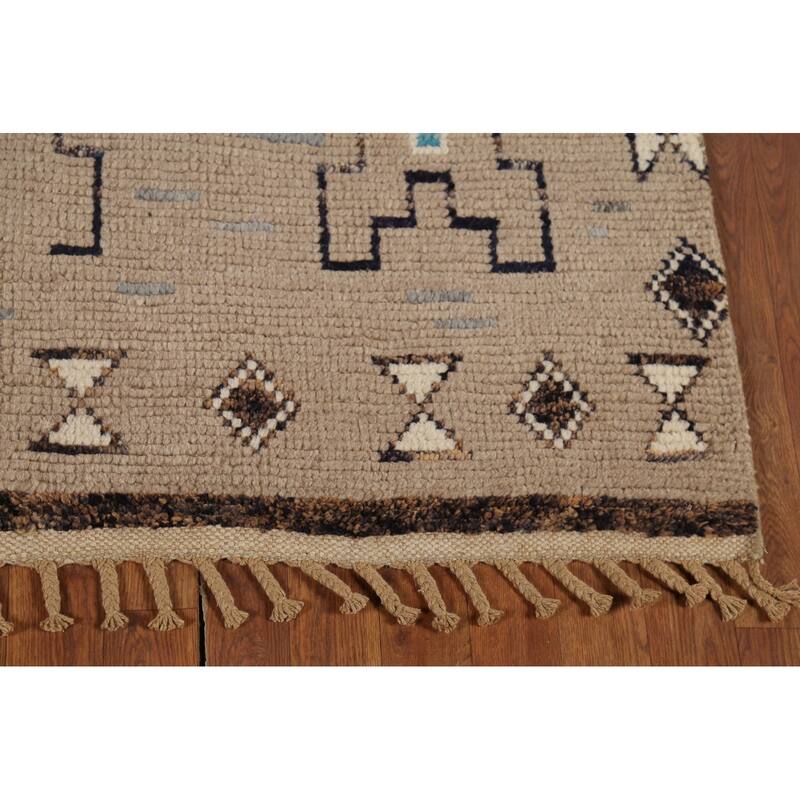 Brown Moroccan Oriental Area Rug Handmade Wool Carpet - 5'0"x 8'11"