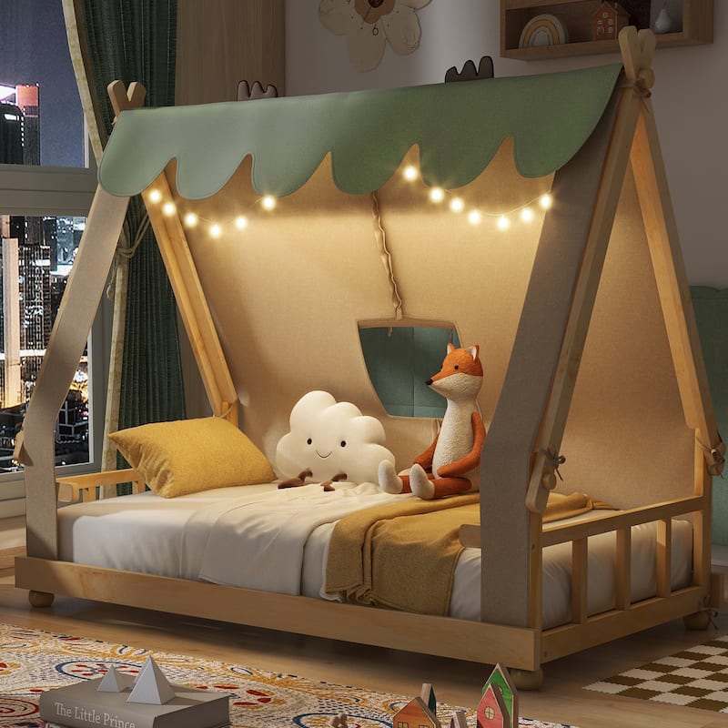 Whimsical Tent House Bed with Lights and Skylight by Harper&Bright Designs