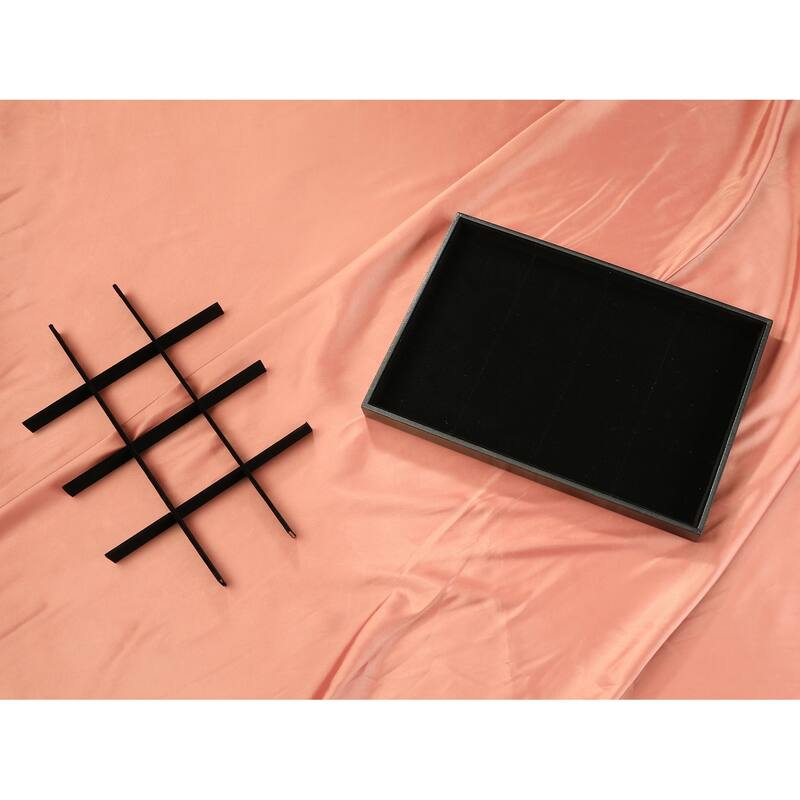 Velvet Jewelry Organizer Trays with Removable Dividers for Drawers, Jewelry Organizer Drawer Case Storage - Black