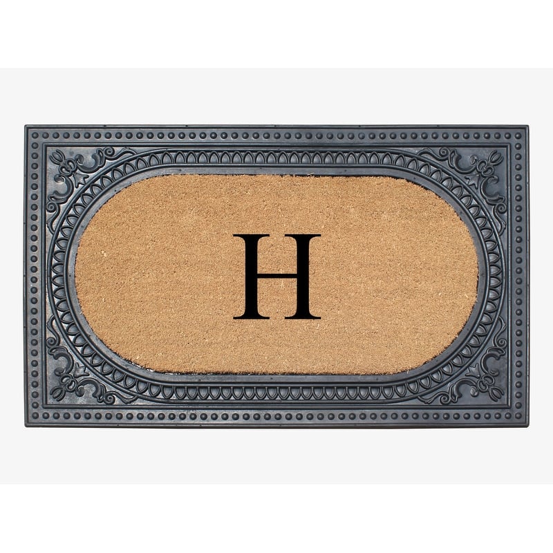 A1HC First Impression Carson Rubber and Coir 24" X 39", Heavy Duty, Easy to Clean Outdoor Monogrammed Doormat - Black - Monogrammed H