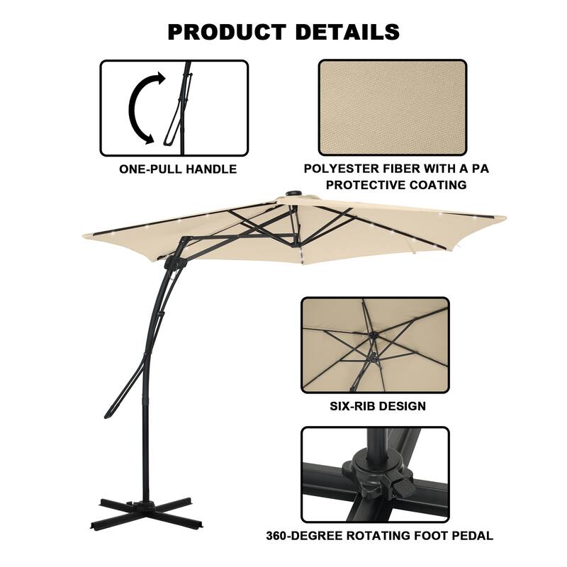 Clihome 10ft Outdoor Patio Cantilever Umbrella with LED Lights
