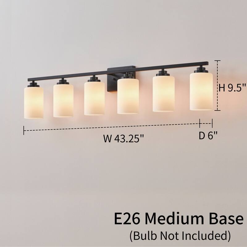 KAWOTI Rive 43" 6-Light Modern Vanity Light with Frosted White Glass