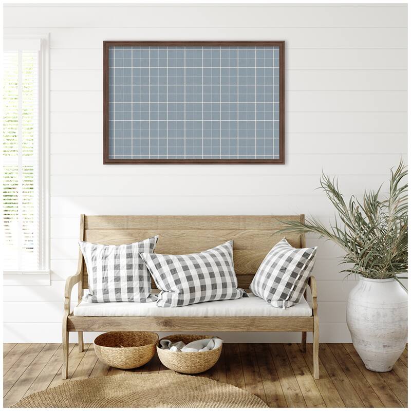 Kate and Laurel Framed Fabric Pinboard Light Blue Plaid Wall Organization