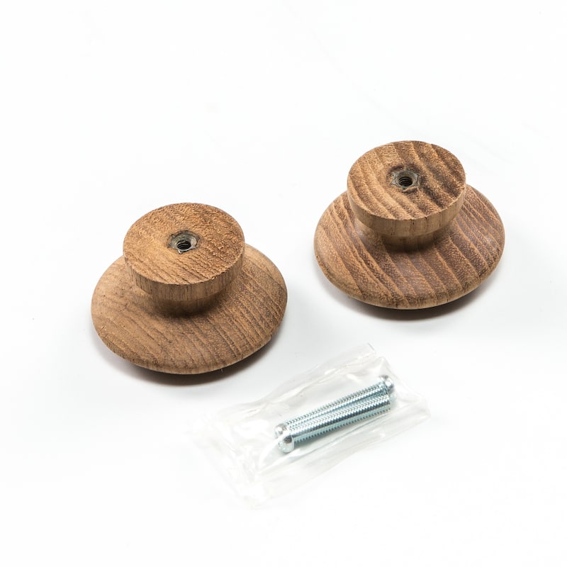 HomeRoots Set of Two Brown Wood Classic Round Drawer Pull Knobs - 2 in. x 1 in. x 2 in.